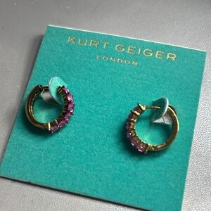 Kurt Geiger Gold Hoop Earrings with Pink Gem Accents